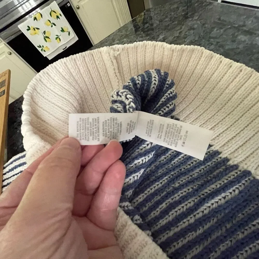 Aerie Striped Knit Collared Sweater Size Large Blue Cream Pullover - Picture 8 of 8